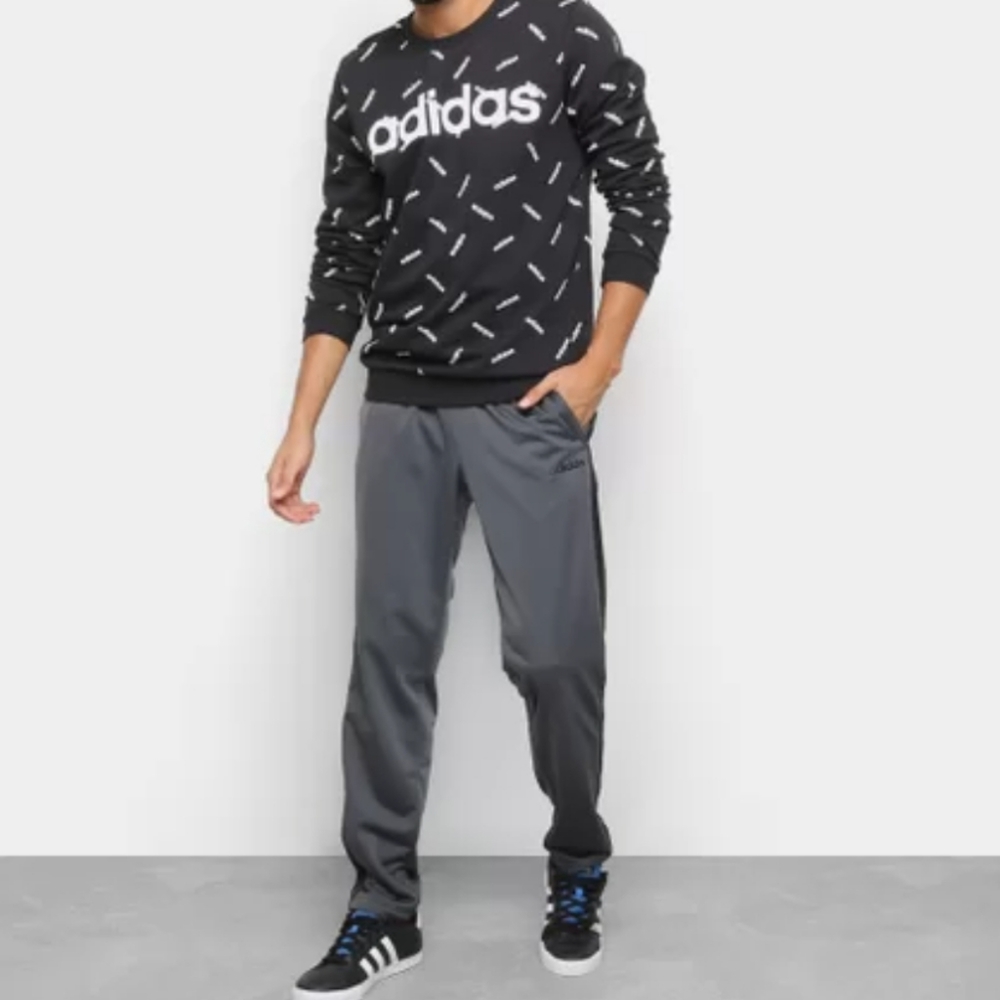 ADIDAS Black & White All-Over Graphic Pullover Unisex Sweatshirt